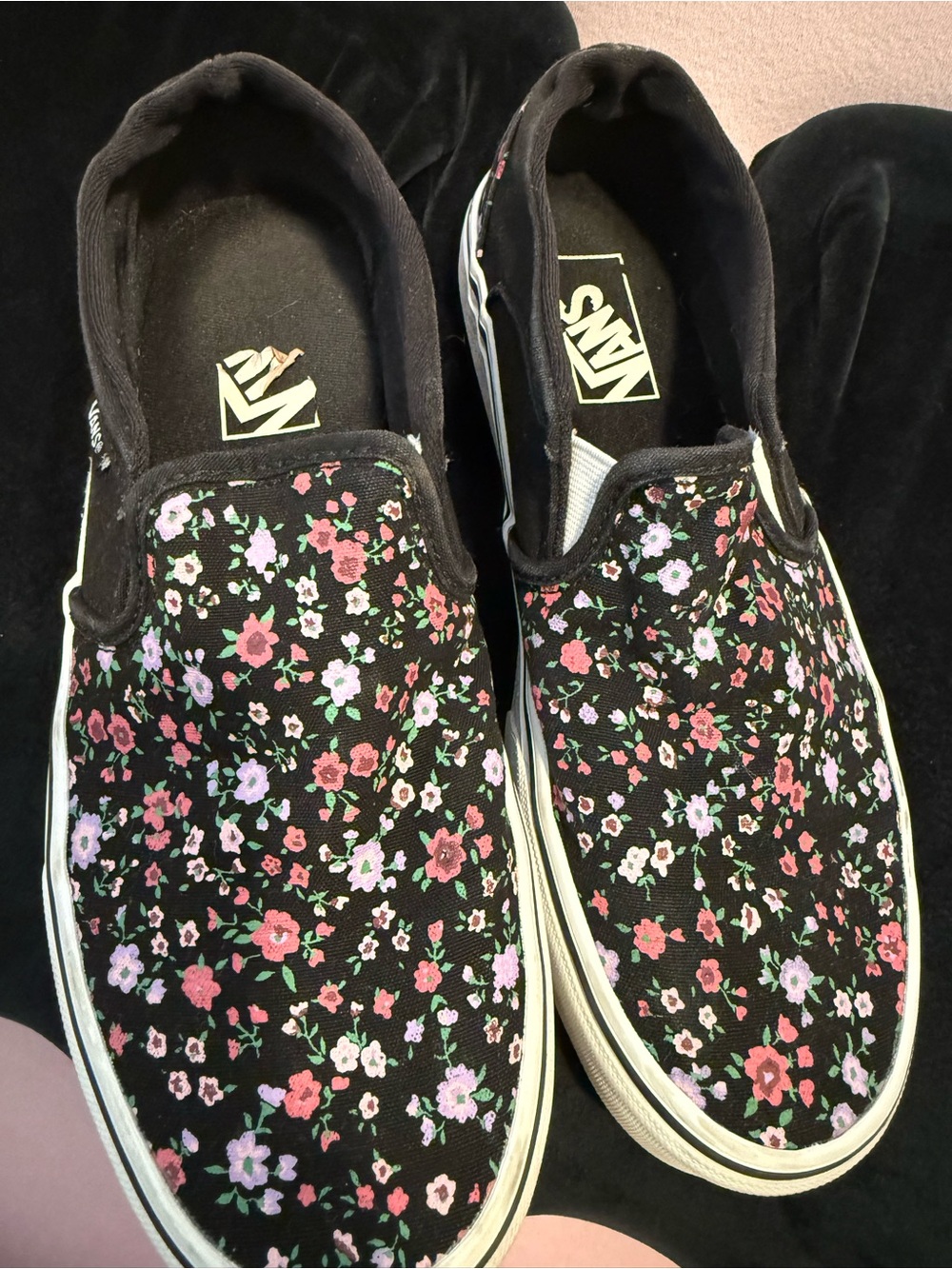 Vans Floral Slip-On Sneakers Black Pink Purple Women’s 9 Classic Low Top